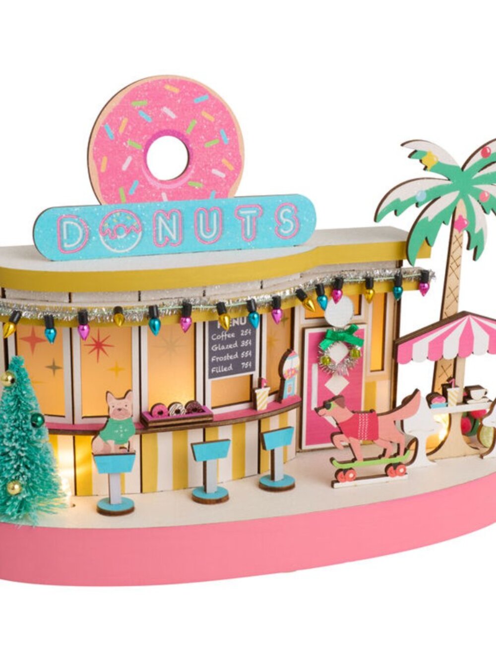 Christmas Retro & Nostalgic Laser Wood LED Donut House w/ timer New in Box